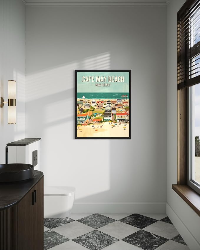 Cape May Beach New Jersey Unframed Wall Art Print Poster, US Vintage Retro Beach Scenery Posters Prints for Restroom Home Picture Painting Artwork Gallery 219 (Cape May Beach New Jersey, 20"L x 16"W, Unframed)