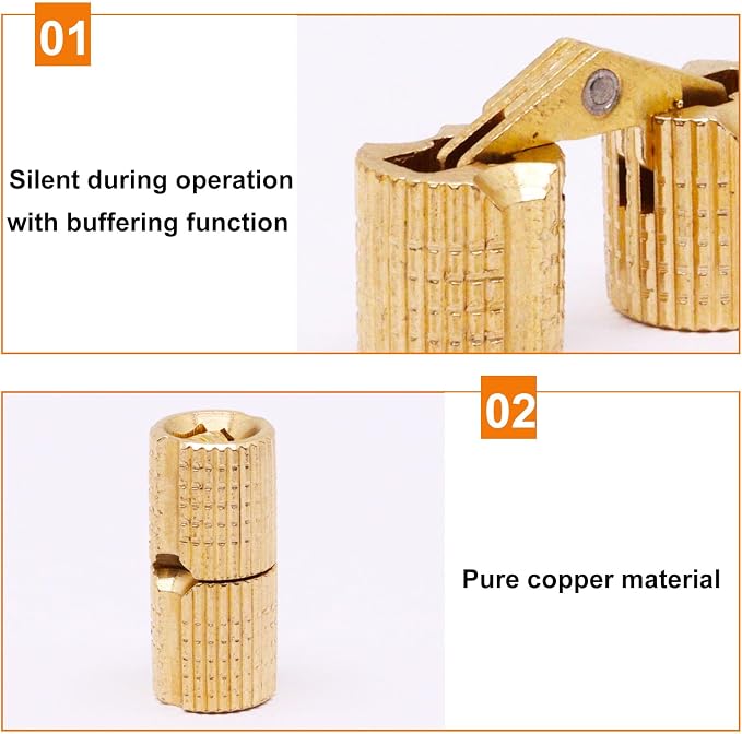 8mm Invisible Brass Barrel Hinges Hidden 180 Degree Opening Angle for DIY Jewelry Box Hand 4 pcs