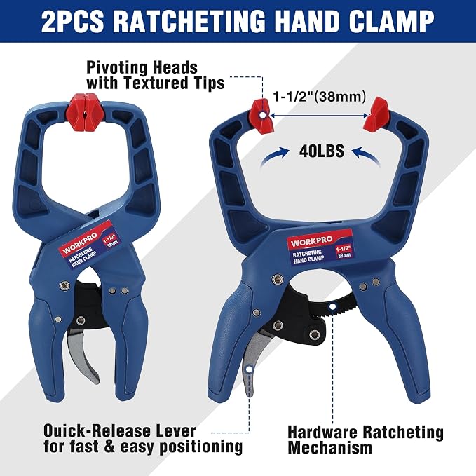 WORKPRO 10-Pack Clamps for Woodworking, 12" & 6" Bar Clamps, 2 Quick-Release Ratcheting Wood Clamps and 4 Spring Clamps, Light Duty F Clamps/Spreader 150 LBS Load Limit