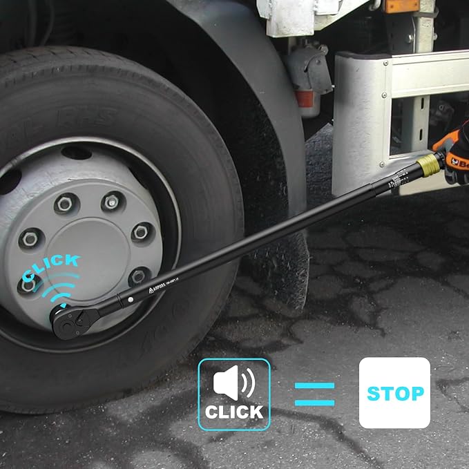 3/4" Click Torque Wrench, 100-650 Ft-Lb/135.5-880.8 Nm, Heavy Duty | ±3% Accuracy, Dual-Direction, 48-Tooth, Quick Release Reversible Head for Semi Truck, Tractor, Diesel Engine, Farm