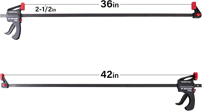 POWERTEC 71597 36 Inch Bar Clamps with Spreader, Trigger Clamps for Woodworking, One-Handed Carpenter Quick Clamp Sets for Gluing, Wood Clamps for Woodworking Tools, 2 pack