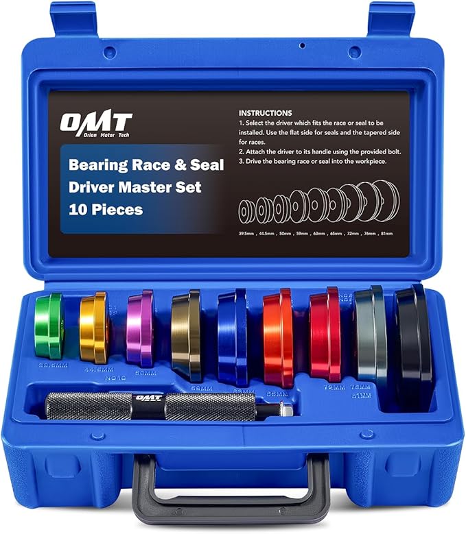 Orion Motor Tech Bearing Press Kit, 10pc Bearing Race and Seal Driver Set with Seal Driver and 9 Bearing Adapters, Seal Installer Bearing Driver Kit for Bearing Installation