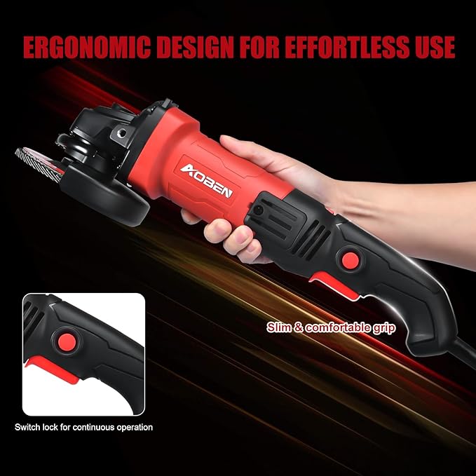 AOBEN 900W Angle Grinder 4-1/2 inch | 7.5Amp, 11000 RPM, 6-Speed Corded Electric Cut off Tool with Switch Lock | for DIY & Metal Cutting, Grinding & Polishing