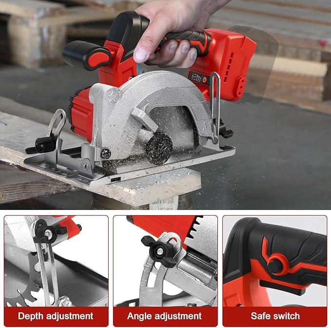 5.5 Inch Circular Saw for Milwaukee M18 18V Battery (No Battery), Brushless Cordless Round Saw Kit with 0-45° Cutting Bevel, 6200 RPM, Idea for Wood Plastic Soft Metal