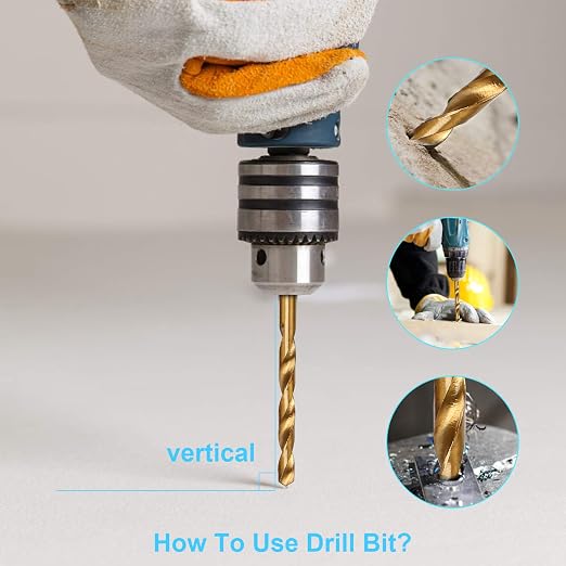 YXYL 19-Piece Hex Drill Bit Set, Titanium & HSS High-Speed Steel Hex Shank Quick-Change Twist Drill Bits for Wood (1/16"-1/4")