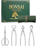 4-Piece Bonsai Tools Set, Professional Stainless Steel Bonsai Tree Kit – Include Concave Cutter, Knob Cutter, Trunk Splitter, Bonsai Scissors, Bonsai Starter Kit with Tool Roll Bag and Gift Box