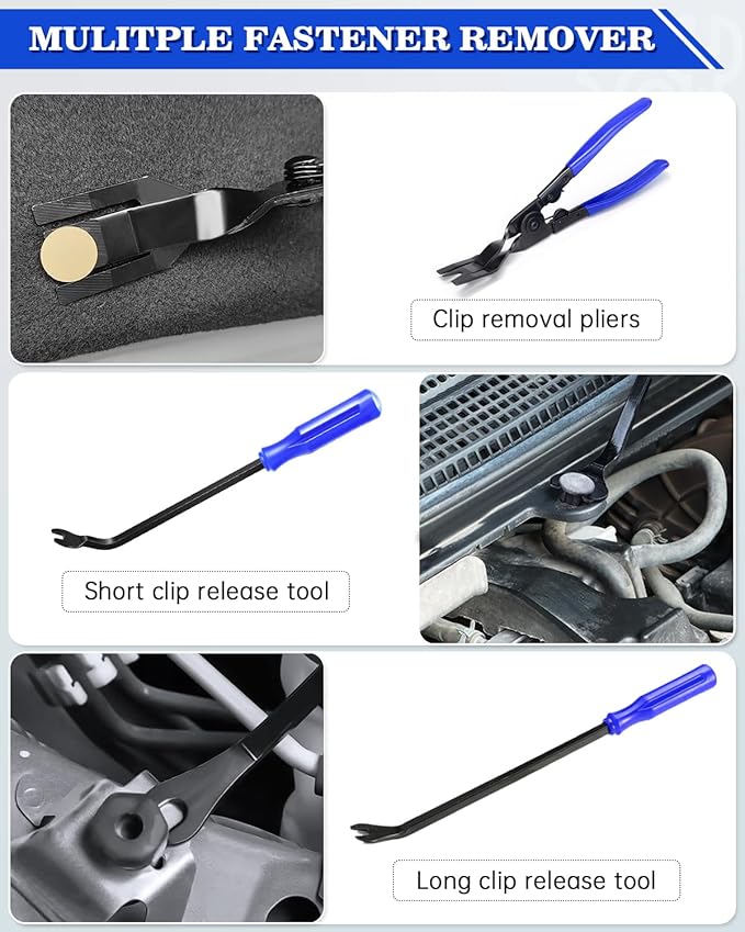 Poraxy 19Pcs Trim Removal Tool, Car Panel Dashboard Door Audio Trim Removal Tool Kit, Auto Clip Pliers Fastener Remover Set, Plastic Pry Tool, Automotive Upholstery Removal Kit