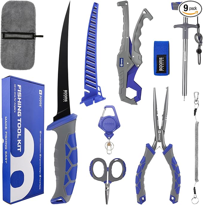 Booms Fishing Tool Combo Saltwater: 9pcs Fishing Gear & Equiment Kits, XT03