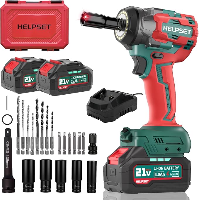 Cordless Impact Wrench 1/2", 650Nm (480Ft.lb) Brushless Impact Gun with 2x4.0Ah Batteries and Fast Charger, Electric Impact Driver for Car/Lawn Mower, 6 Sockets & Toolbox