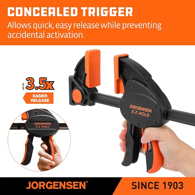 Jorgensen E-Z Hold 800LBS Heavy Duty Clamps, 24 Inch 2-Pack Expandable Clamp/Spreader, One Hand Bar Clamps, Trigger Clamp, Bar Clamps for Woodworking