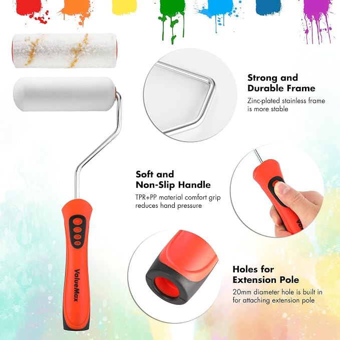 ValueMax Paint Roller Kit, 14-Piece 4 Inch Paint Roller Kit with High-Density Foam Paint Rollers, Microfiber Paint Rollers, Paint Tray for Painting Cabinets, Doors, Craft Work