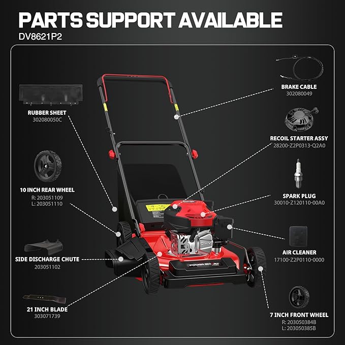 PowerSmart EasyGlide 21-Inch Gas Lawn Mower, 144cc 4-Stroke OHV Engine, Push Walk-Behind, 3-in-1 Mulch/Bag/Side Discharge, Steel Deck, 6 Height Adjustment