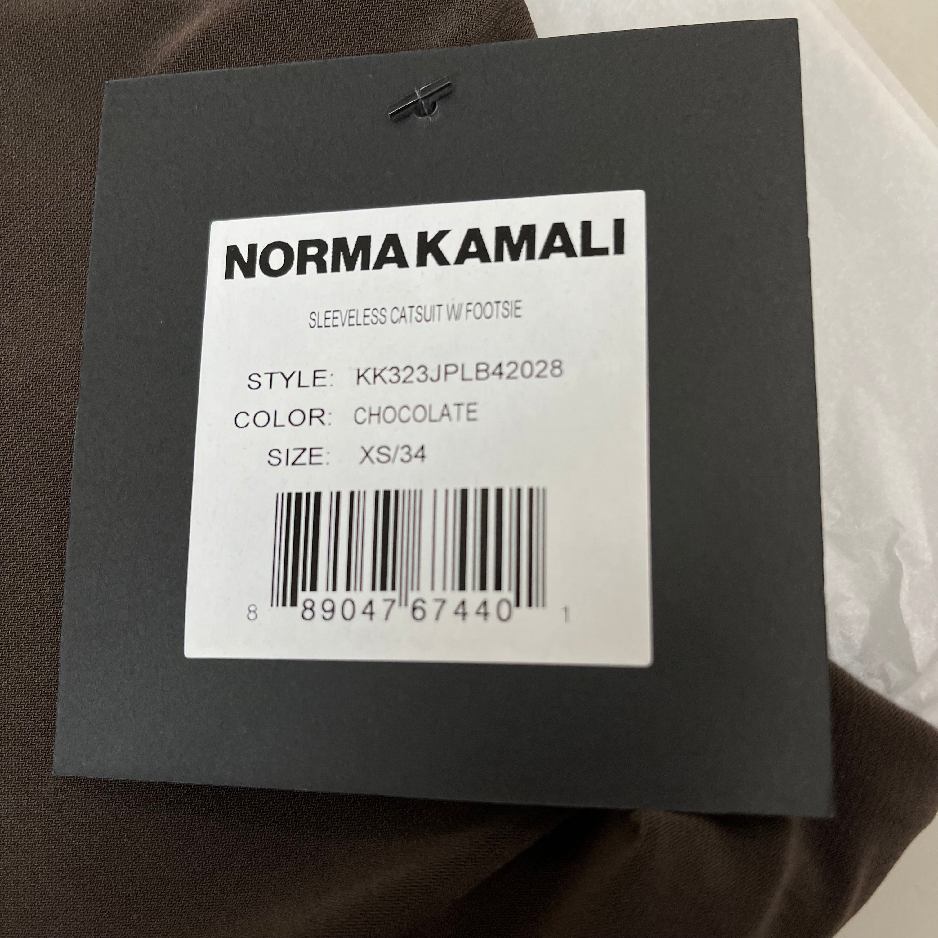 NORMA KAMALI Sleeveless Catsuit w/ Footsie Hidden Zip Women's Sz XS/34 Chocolate