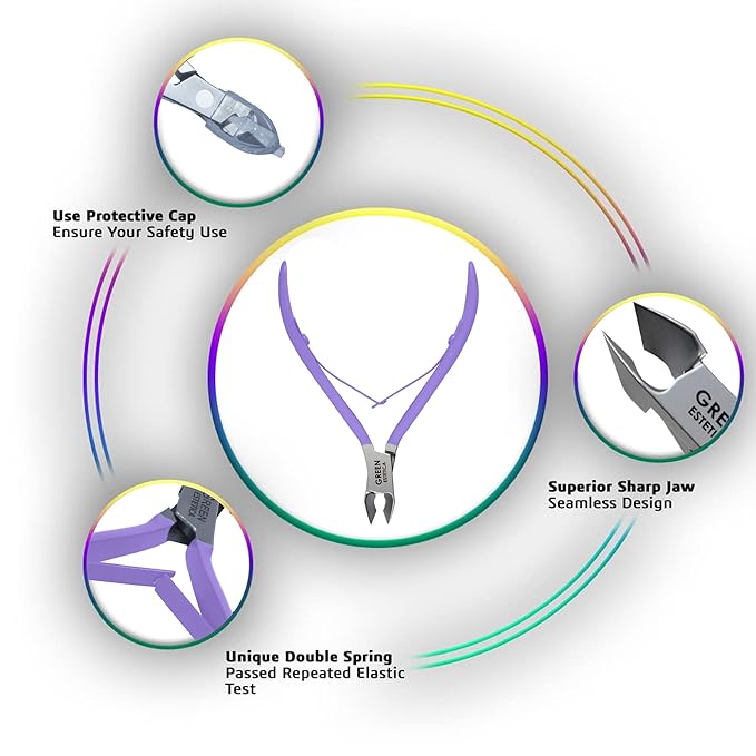 Professional Cuticle Trimmer Nail Cuticle Cutter Stainless Steel Cuticle Nippers with Sharp Blades Double Spring Manicure Tools for Nail Care Pedicure Home Spa (Purple - Pusher Included)