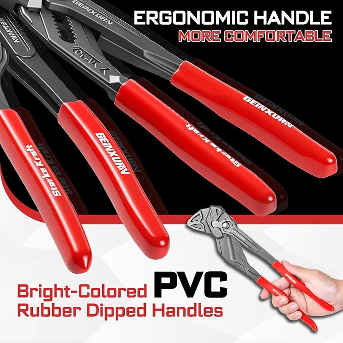 GEINXURN 12-Inch Pliers Wrench, 1PC Smooth V-Jaw Pliers with 24-Position Push-Lock, Fast Adjustable Slip Joint Pliers Set for Plumbing, Home Repair, and Pipe Fittings