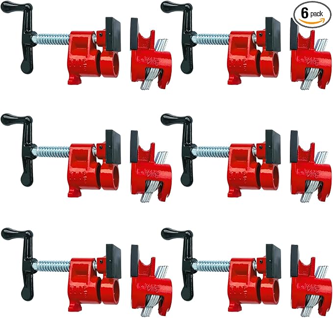 Pipe Clamps 3/4 inch 6 Pack Pipe Clamps for Woodworking Ideal for Carpentry, Home Improvement, and DIY Projects (3/4 IN with Pads)