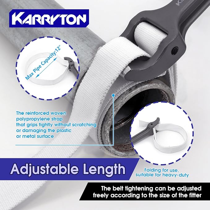 18 Inch Strap Wrench, Aluminum Handle w/ 48" Long Nylon Strap for 12” Max OD Capacity – Heavy-Duty Oil Filter Wrench for Round, Slippery, Odd-Shaped Objects
