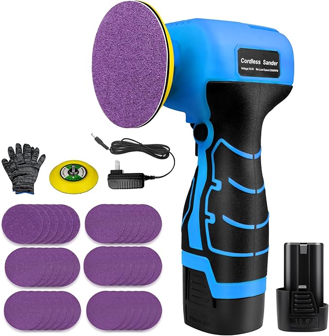 16.8V Cordless Electric Sander with 36PCS Sandpapers, 3500 RPM, 3.0Ah Battery, Lightweight & Compact Design for Wood, Metal, Paint Removal, and DIY Projects