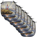 Lunarable Lighthouse Chair Cushion Pads Set of 8, Les Eclaireurs Lighthouse Coastline Seashore Mountains Cliff Painting Effect, Anti-Slip Seat Padding for Kitchen & Patio, 16"x16", Blue Red Green