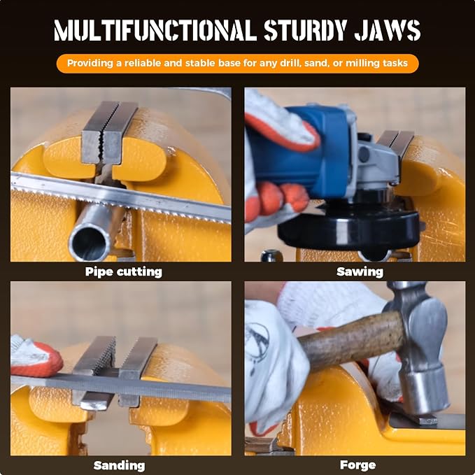 6"Bench Vise, 7"Jaw Opening 360° Swivel Base 4" Throat Depth