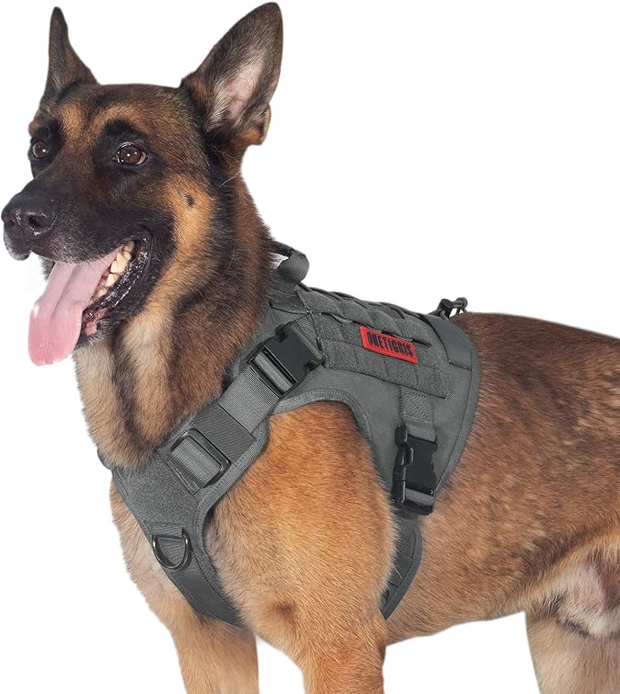 OneTigris Tactical Dog Harness No-Pull Service Vest for Small Medium Dogs | 1000D Pullable Nylon, with Control Handle and Hook & Loop Panels, Easy On & Off, Adjustable for Walking Training Gray M
