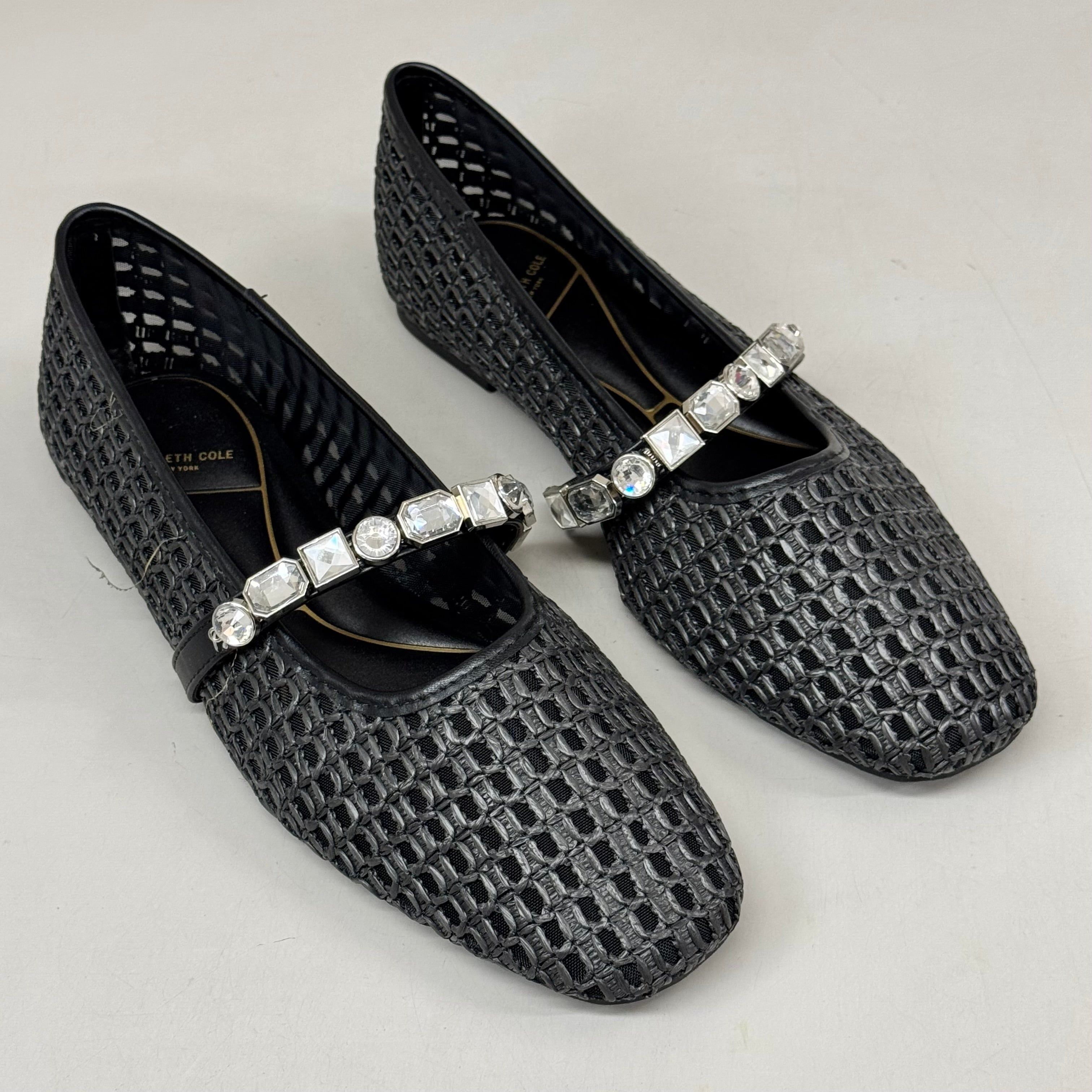KENNETH COLE New York Zeta Raffia Jewel Jane Flat Women's Sz 10 Black KL25ZMJ01