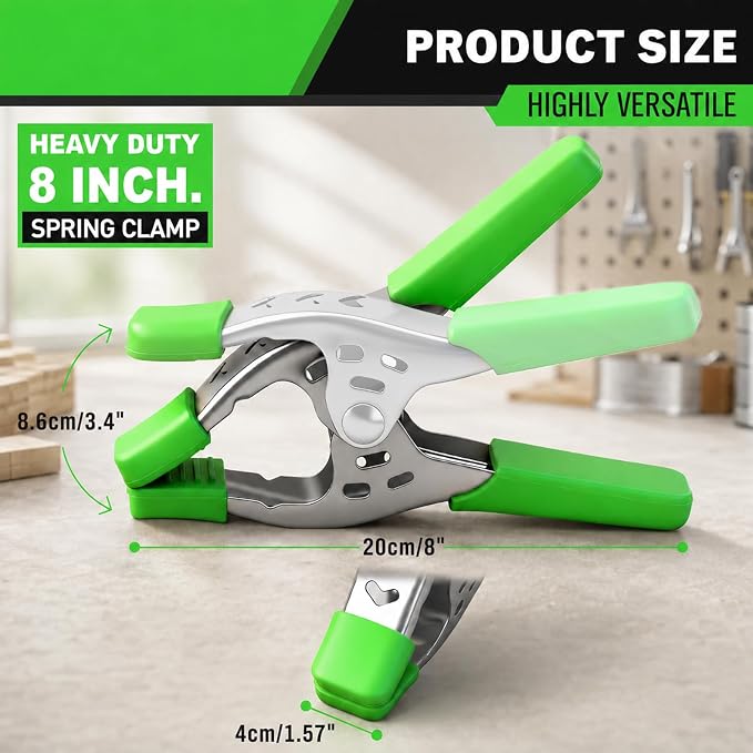 6-Piece 8-inch Heavy Duty Spring Clamp, Large Spring Clamps for Woodworking, Metal Clips 3.4-inch Jaw Opening Clamps for Backdrop, Pool Cover, Photography
