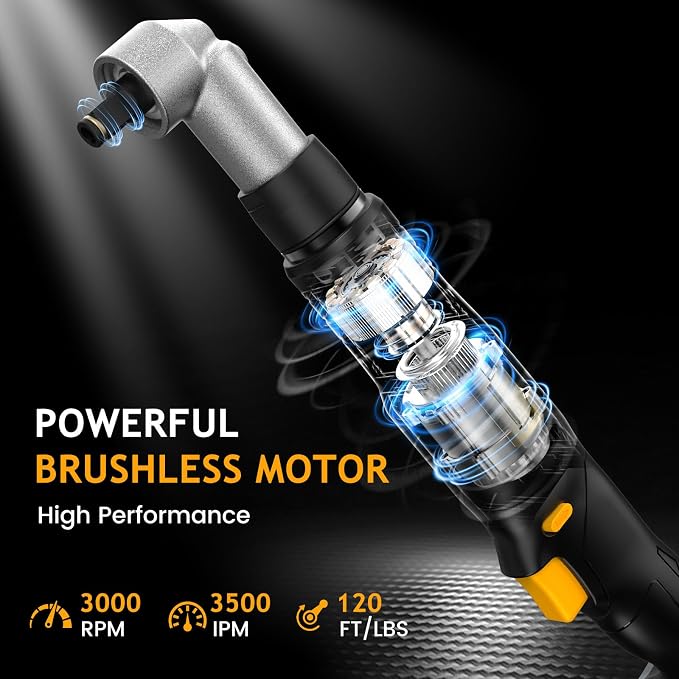 Cordless Right Angle 1/2'' Impact Wrench + 1/4''Driver fit for DeWALT 20v Max Battery 6 Variable Speeds 360 Degree Adjustable Head For Auto Service Plumbing & DIY Projects(Battery not included)