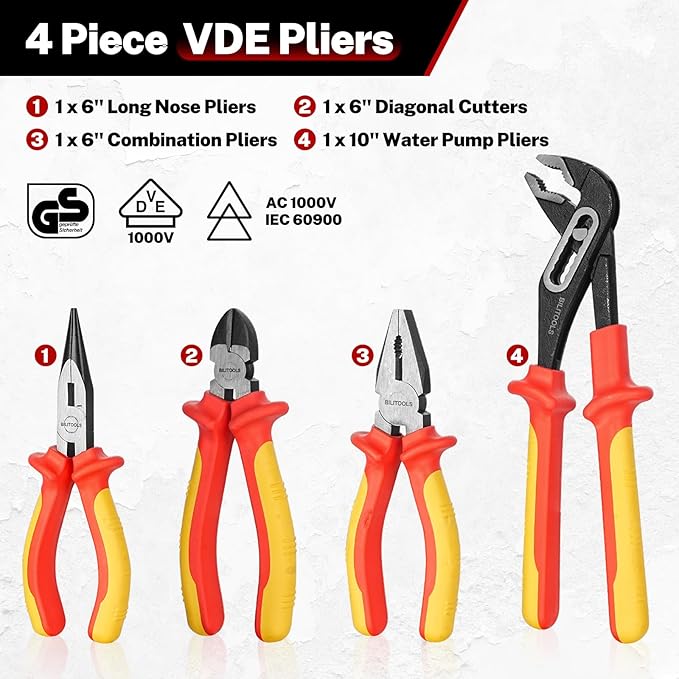 BILITOOLS 12-Piece 1000V VDE Insulated Screwdriver and Pliers Set