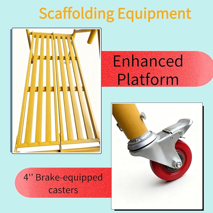 Rolling Scaffold Platform with Locking Wheels, 800 LBS Capacity Heavy Duty Baker Style Scaffolding for Construction, Building Renovation, Roofing, Painting