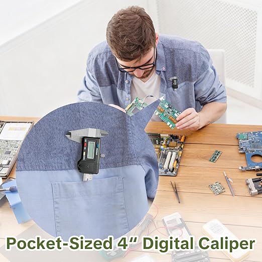 Digital Caliper 0-4" Measuring Tool with Metal Ruler, Micrometer Caliper with Auto-Off Feature, Interchangeable Between inches and millimeters for DIY/Household and 3D Printing, Black
