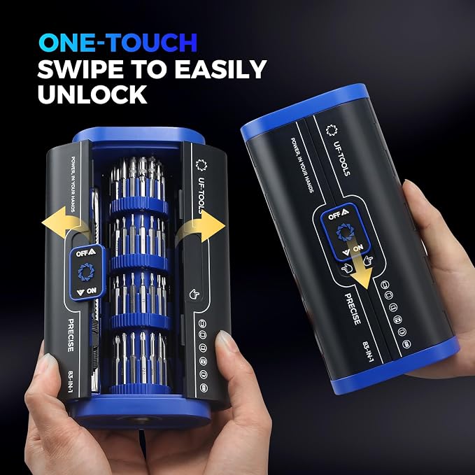 UF-TOOLS Mini Electric Screwdriver, 83 in 1 Cordless Rechargeable Small Power Screwdriver Set with 71 Bits, Led Light and Magnetic Mat, Professional Repair Tool for Phone Watch Camera Laptop PC, Blue