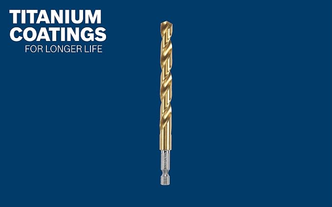 BOSCH TI2151IM 1-Piece 3/8 in. x 5 in. Titanium Nitride Coated Metal Drill Bit Impact Toughwith Impact-Rated Hex Shank for Applications in Heavy-Gauge Carbon Steels, Light Gauge Metal, Hardwood