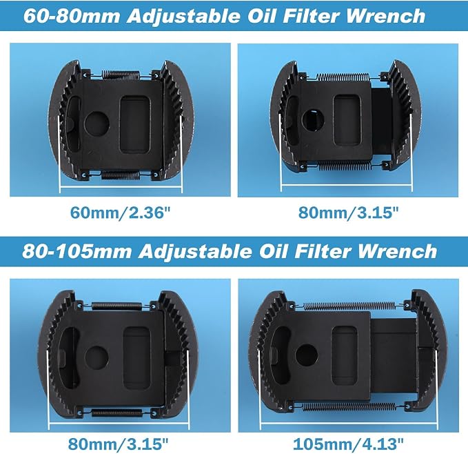 2Pcs Adjustable Oil Filter Wrench 2 Jaw 60-80mm & 80-105mm, Heavy Duty Oil Filter Wrench Removal Tool, Universal Oil Filter Cap socket Wrench Filter Housing Removal Tool, 1/2" Drive