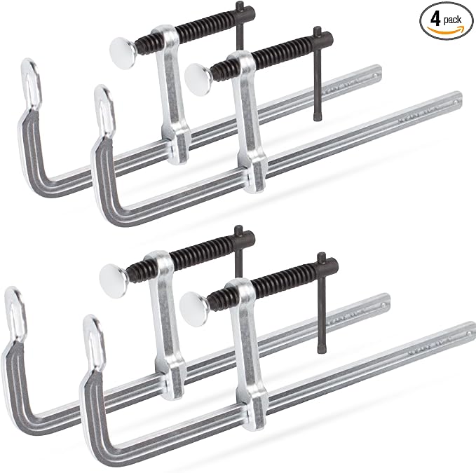 4-Pack 12 Inch Welding Bar Clamps | Drop Forged Steel Bar Clamps Throat Depth 3 inch Load Force 450 Lbs for Woodworking,Welding, Metal working