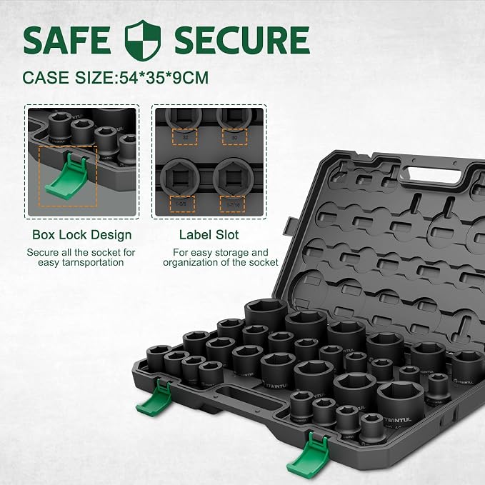 3/4” Impact Socket Set, 30 PCS, SAE 11/16” - 2” & Metric 17-60mm | Heavy Duty, 6-Point, Jumbo & Big, CR-MO Steel, Rugged Storage Case, for Truck, Tractor, Construction & Agricultural Machinery