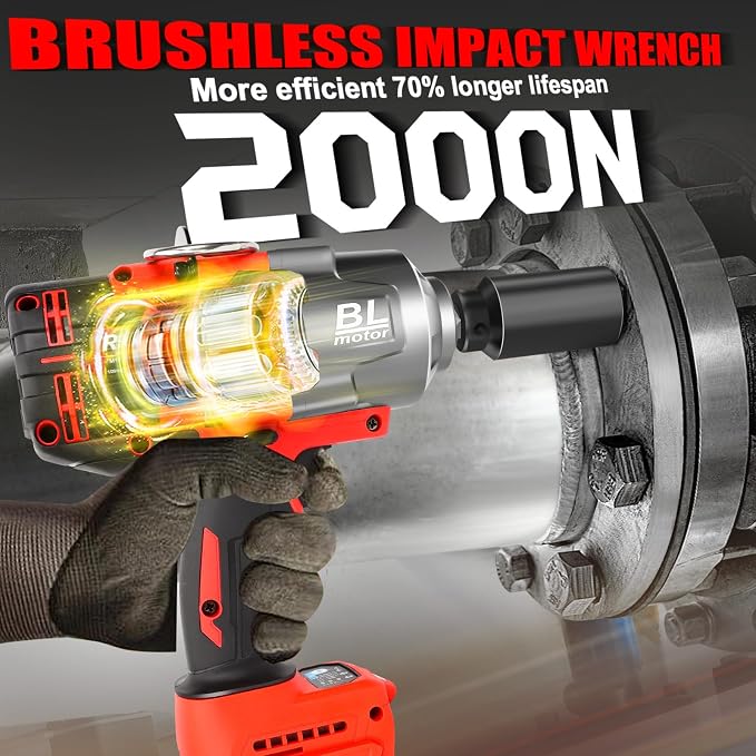 Cordless Impact Wrench 1/2" Compatible with Milwaukee 18V Battery, Impact Wrench 1450FT-LBS(2000N.m) High Torque Brushless Electric Impact, Power Impact Driver for Car, Truck (Tool Only)