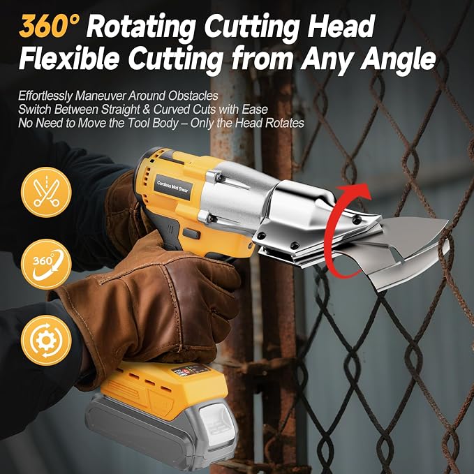 Cordless Metal Shears Compatible with DeWalt 20V Max Batteries, Brushless Motor 400Nm Torque, 14GA Steel Cutter, 360° Rotating Head, LED Light, Multi-Material Cutting (Tool Only, No Battery)