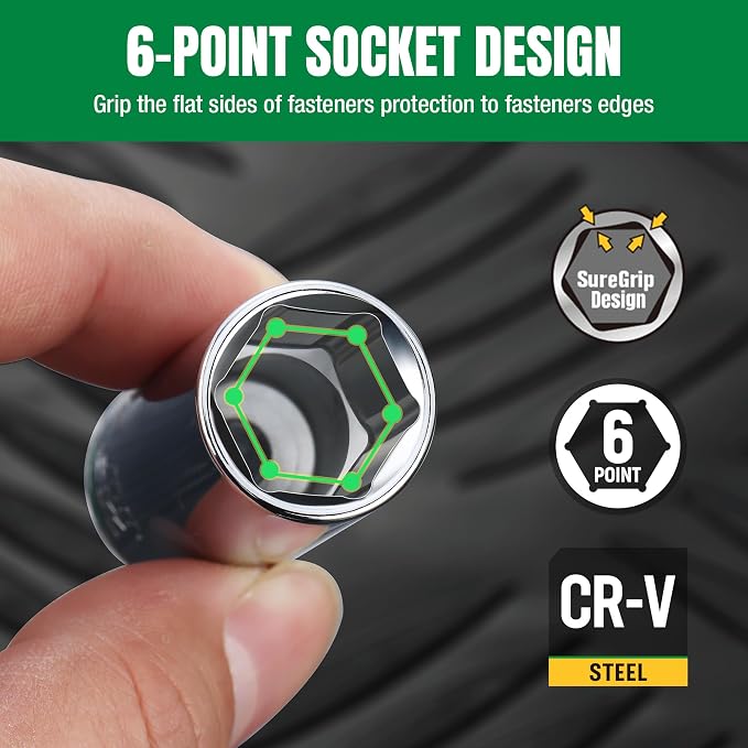 SK 3/8" Drive Socket Set, Deep Metric Sockets, 13-Piece 10-22mm | SuperKrome Finish, Premium CR-V Steel, with Aluminum Socket Organizer