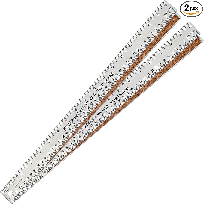 Breman Precision Metal Ruler 18 Inch Cork Back – 2 Pk Stainless Steel Straight Edge, Flexible Non-Slip Metal Ruler with Cork Backing – Imperial & Metric for Crafting, School, Workshop & Home Use