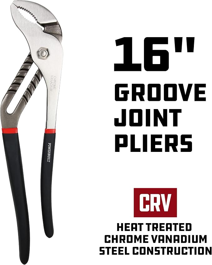 Powerbuilt 16-Inch Groove Joint Pliers, Adjustable Water Pump Pliers, Comfort Dip-grip Handle - 641395