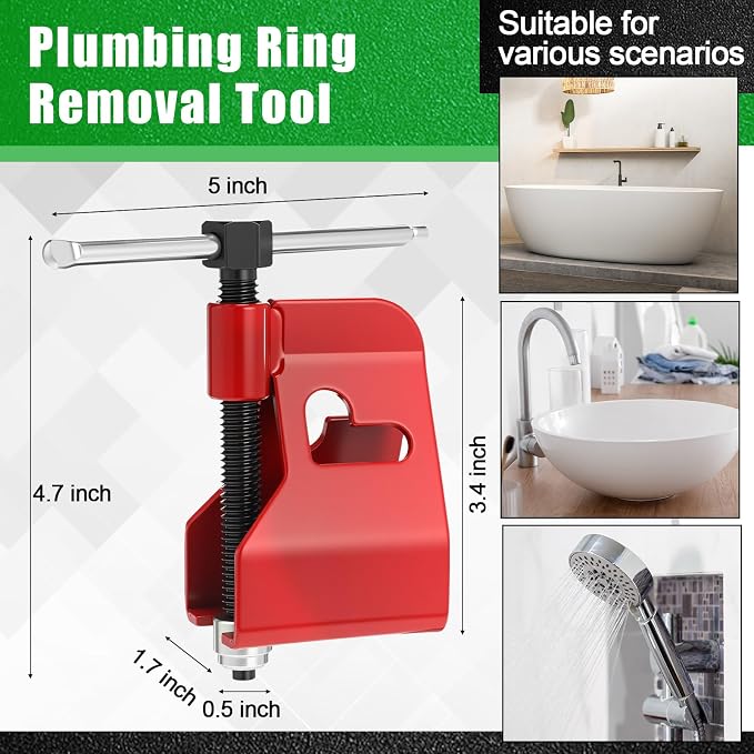 5 Pcs Angle Stop Wrench Kit Plumbing Tool, Compression Sleeve Puller for 1/2" Compression Fitting Ferrule Puller Removal Tool for 1/2" Copper Tubing 4-way Multi-functional Utility Key (Green)