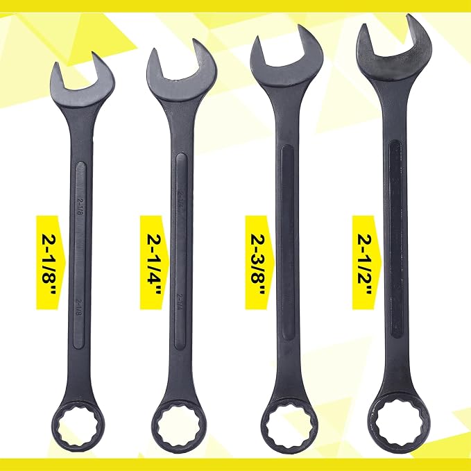 4PC Jumbo Combination Wrench Set, SAE, 2-1/8", 2-1/4", 2-3/8", 2-1/2 inch | Jumbo Wrench Set, Extra Large Combination Wrench Sets, Black Oxide Finish with Pouch (4PC-SAE)