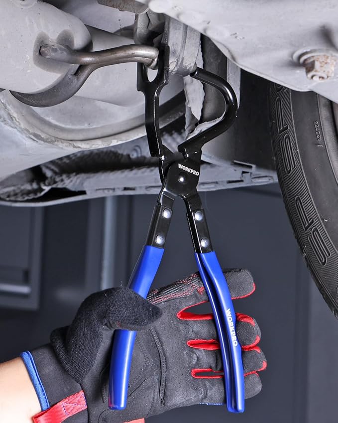 WORKPRO Exhaust Hanger Removal Tool – Heavy-Duty Exhaust Hanger Pliers for Car & Truck Rubber Exhaust Hangers Muffler Hanger, Non-Slip Grip, Compatible with Most Domestic & Imported Exhaust Systems