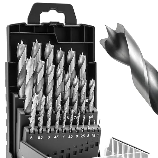 25pcs Wood Drill Bit Set 1-13 mm Hss-G Brad Point Wood Drill Bit Sets for Hardwood, Softwood, Plywood, MDF and Chipboard