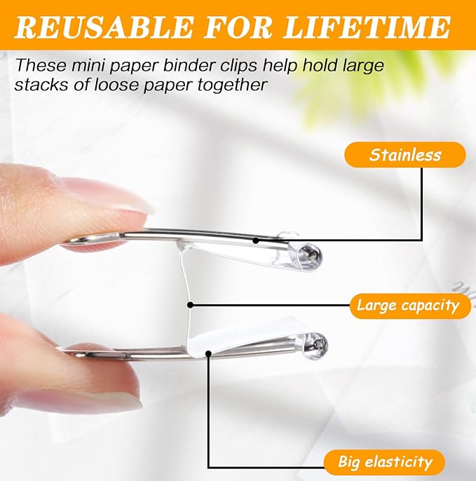 Jetec 200 Pack 1.25in/32mm White Metal Binder Clips Bulk Medium Reusable Fold Back Binder Clips Paper Clamps Spring Steel Sturdy for Home Office School Supplies