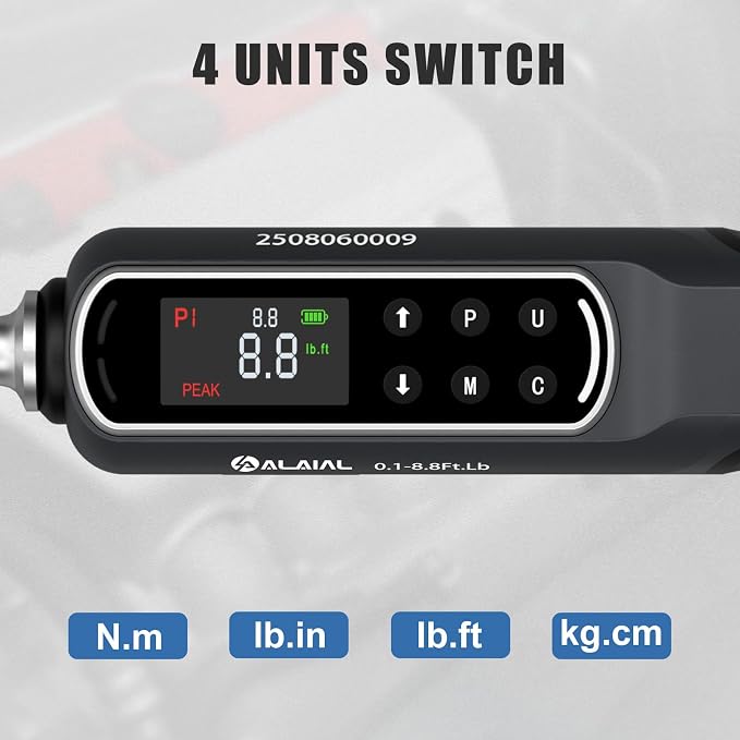 Digital Torque Wrench 1/4 Drive, 0.1-8.8 Ft.Lb ±2% Accuracy | LED Display, Buzzer&Vibration Alert, 2 Modes, 10 Presets&500 Data Logs, for Lug Nuts, Automotive, Motorcycle Repair