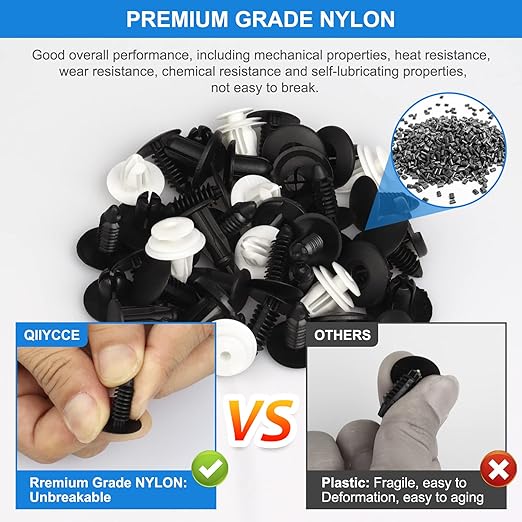 QIIYCCE 120PCS Car Clips & Plastic Rivets - 6 Popular Sizes, Fits Bumpers, Fenders & Most Car Models, Ideal for Body Fixing & Replacement