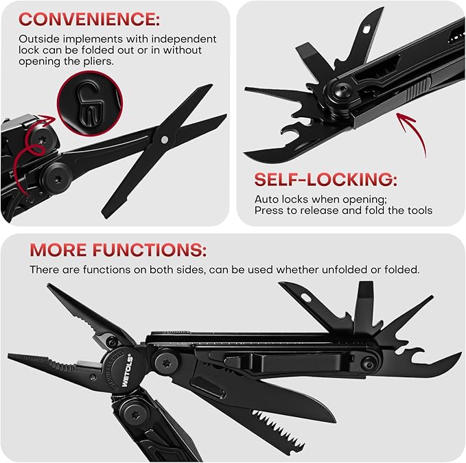 WETOLS Multitool with Pocket Knife, Stainless Steel Needle Nose Pliers