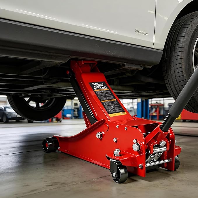 Jack Boss 3 Ton Floor Jack, 6600LBS Capacity Hydraulic Car Jack, Low Profile Portable Jack with Dual Pumps, Quickly Lift Steel Service Jack, Lifting Range 3-1/8" Min to 20" Max Red